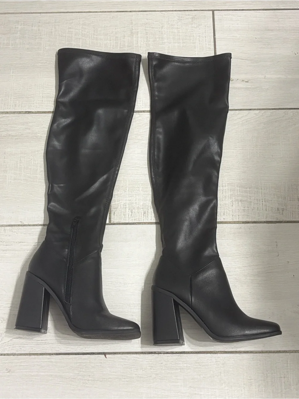 Forever 21 Black Over-the-Knee Block Heel Boots